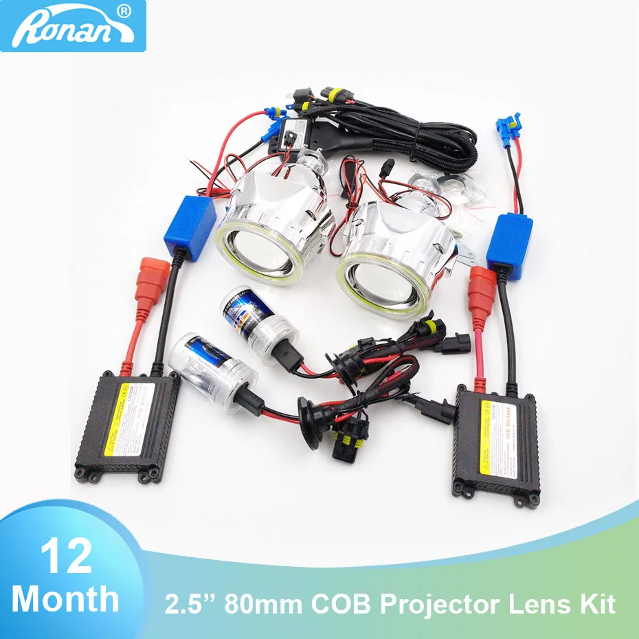 

RONAN Car Styling 2.5"HID Bi-xenon Projector Lens headlight Full Kit COB angel eyes fit for H1 H4 H7 for honda mazda nissan ford