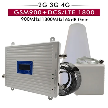 

65dB Gain Dual Band Booster 2G GSM 900 DCS 1800 4G LTE Cellular Mobile Signal Repeater Amplifier LPDA Panel Antenna 15 Cable Set