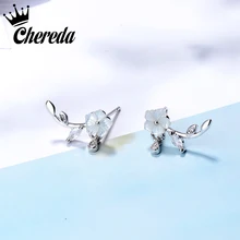 Chereda Цветок персика женские серьги для леди белые серьги-гвоздики с камнем Детские аксессуары для ювелирных украшений