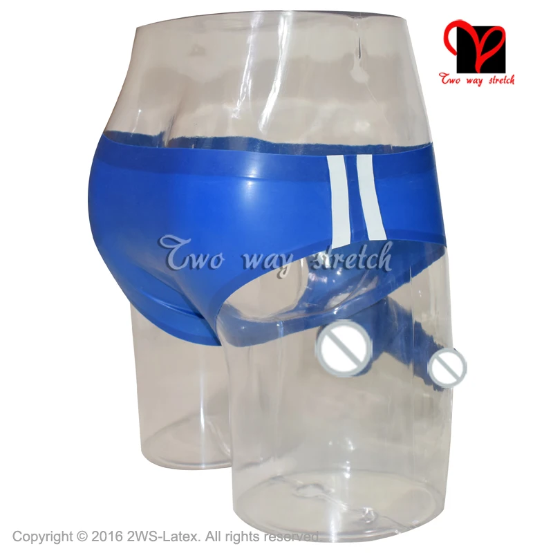 Sexy Latex Underwear with glued penis sheath with stripes on two side Rubber briefs shorts underpants bottoms KZ-140