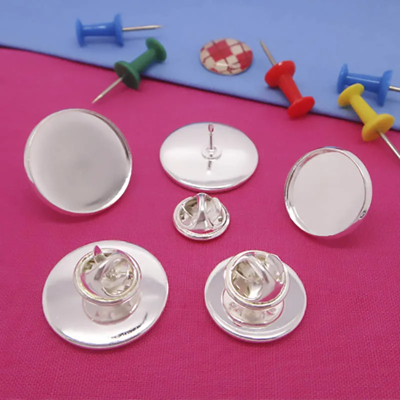 

10sets/lot 12/14/18/20mm Brooch Base Butterfly Back Silver Plated Copper Brooch Pin Badge Holder For Diy Jewelry Making Findings