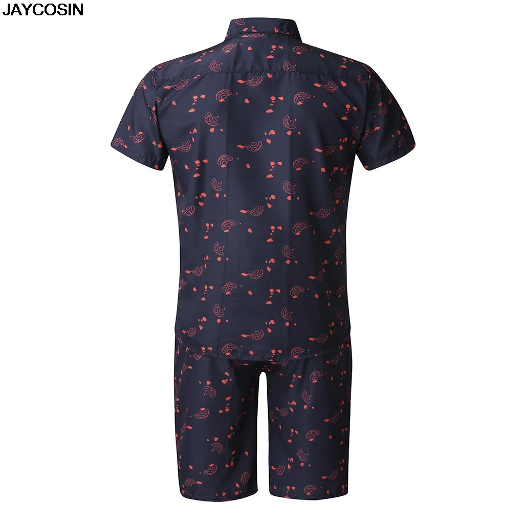 KLV Men's Sets Men Street Shirt and Shorts Summer Bohemia Style Printed Outfit Two Piece Sets Sleeve Sport Quality hot sale 9613