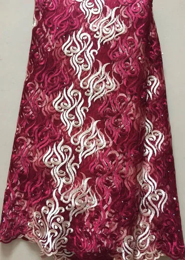 Африканская кружевная ткань высокое качество 5 ярдов кружевная Тюлевая ткань Африканская французская чистая кружевная ткань для Eveing платье FLL3308 вино