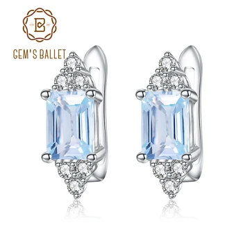 

GEM'S BALLET 2.56Ct Natural Sky Blue Topaz Earrings Fine Jewelry 925 Sterling Silver Wedding Engagement Stud Earrings For Women