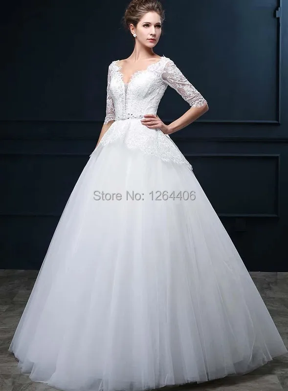 Fashionable Lace Top Wedding Dress 2015 Vestido De Noiva Bridal Ball