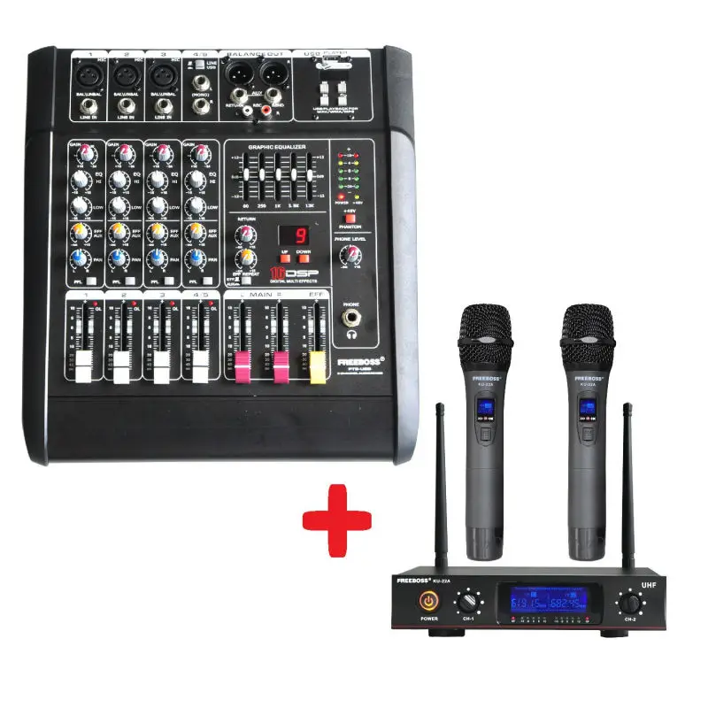 

FREEBOSS PT5-USB Audio Mixer + KU-22A 2 Way Metal Handheld Wireless Microphone