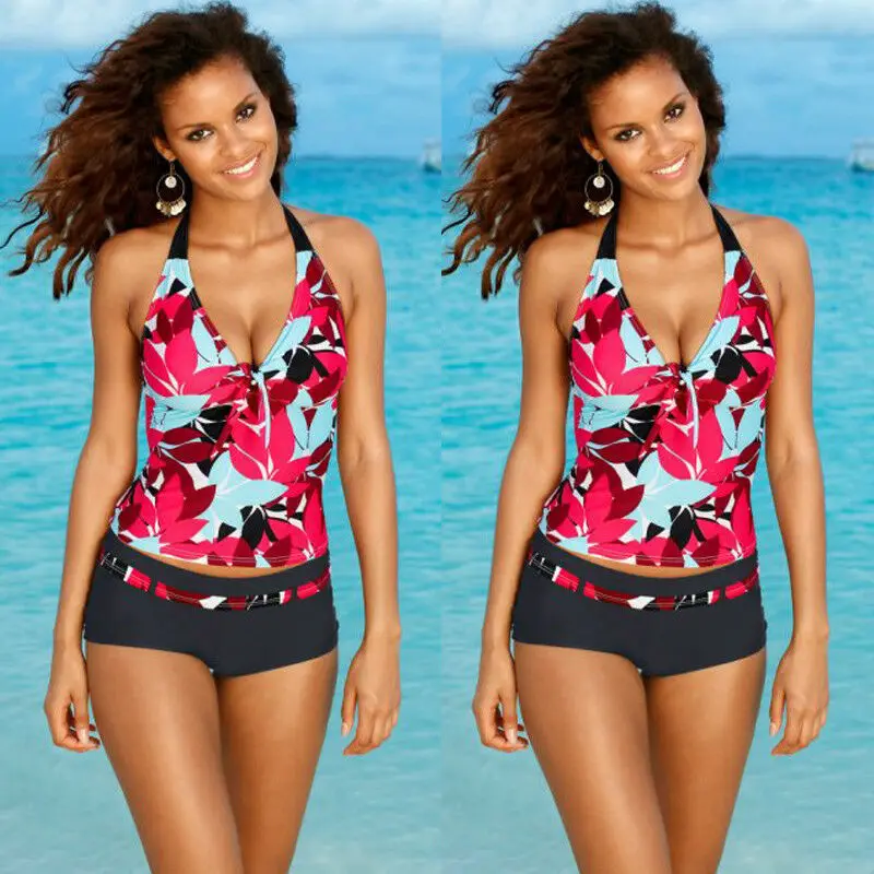 

Swimwear Women Tankini Set Plus Size Two Piece Vintage Floral Swimsuit Push Up High Waist Sport Bathing Suit Beach Wear