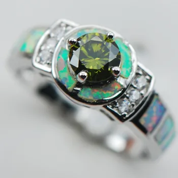 

Simulated Emerald White Opal 925 Sterling Silver Ring Size 6 7 8 9 10 R1309