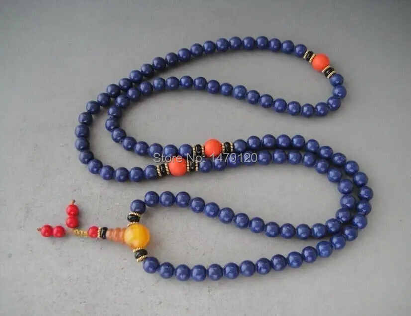 China's Tibet lapis lazuli buddhist pray Buddha worry Myra bead necklace