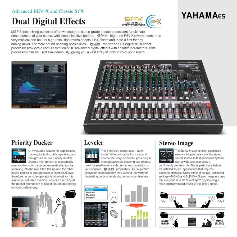 Профессиональный YAHAMA es 16-канальный Премиум микшерный пульт 10 микрофонных входа с 48В Мощность 2 AUX отправляет+ 2 FX отправляет
