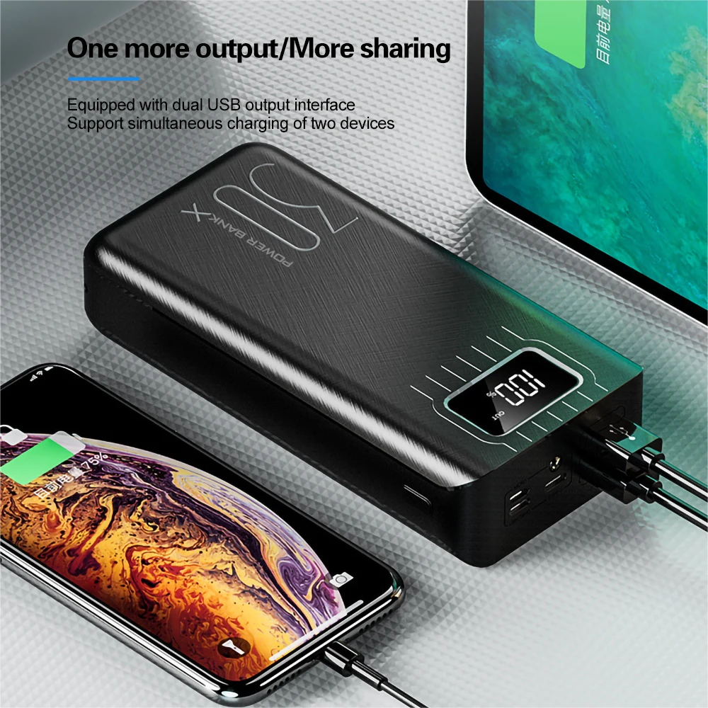 2USB LED Power Bank 30000mAh Portable Charging Powerbank For iPhone Xiaomi Samsung Huawei Poverbank Pack Charge External Battery