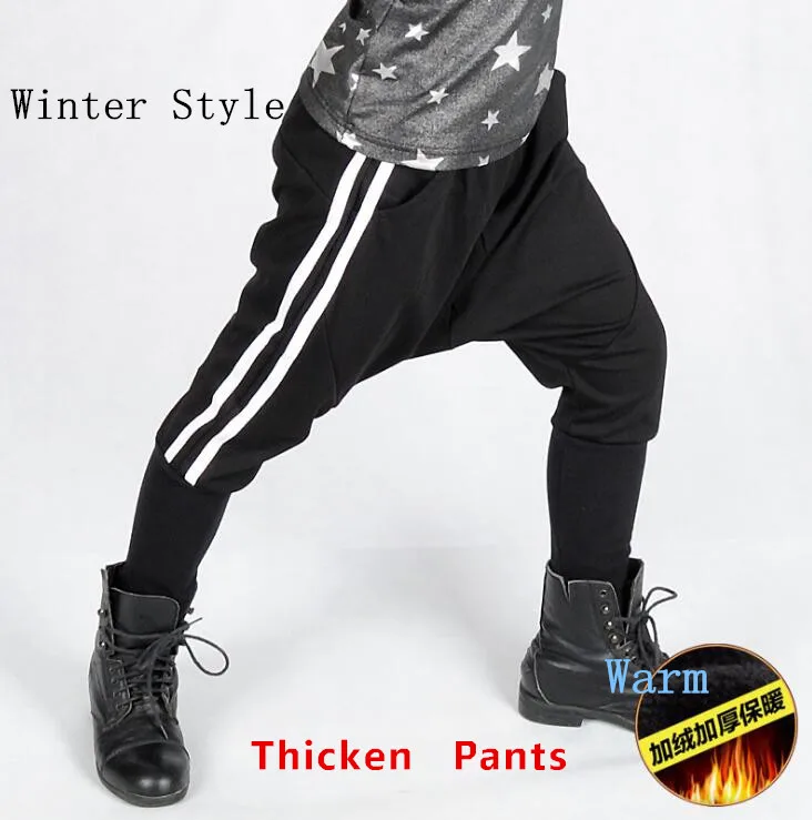 

New Fashion Children's 2017 Winter Clothing Hip Hop Dance Harem Pure Cotton Leisure Sports Pants Kids Big Crotch Stripe Trousers