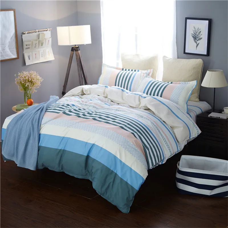

Simple Blue Stripe Pattern Duvet Cover Sets King Activity Bedding Sets Size,Quilt Cover Sheet Set Bedroom Bedding Bed Linen