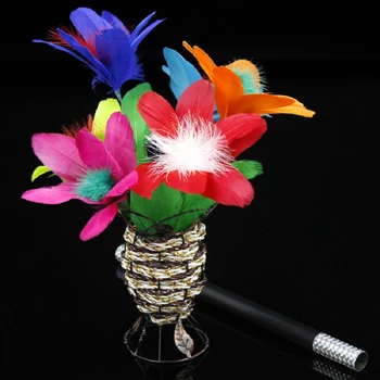 

Magic cane changes to flowers high quality 6 feather flowers wand magic stick magic tricks props