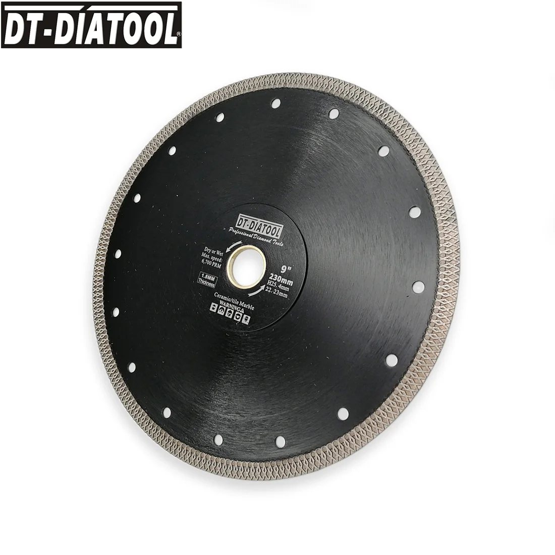 DT-DIATOOL 1piece Hot-pressed Dry or Wet Diamond Reinforced core ring Cutting Disc X Mesh turbo Saw Blades Dia 9inch/230mm Wheel