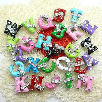 

Wholesale 260pcs/lot 8mm A-Z Enamel two Rhinestones slide letter DIY Alphabet charm