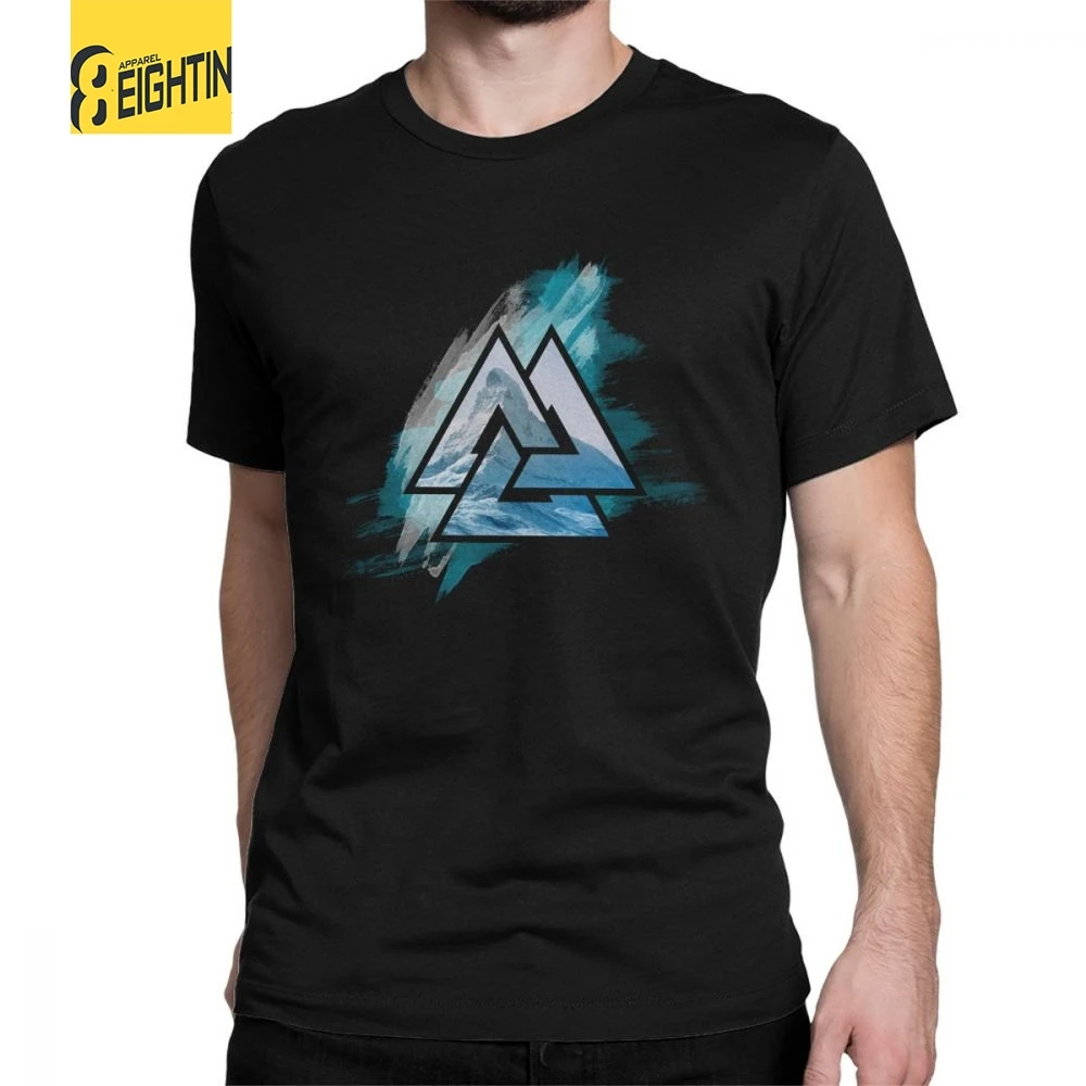 

Viking Valknut T Shirts Man Print Tops Vintage T-Shirt O Neck Purified Cotton Tees