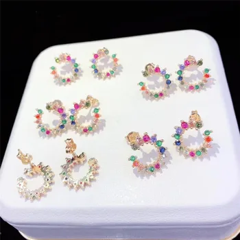 

10Pairs/lot Wholesale Newest Colored Cubic Zirconia Gold Huggie Rainbow Earrings Women Earrings