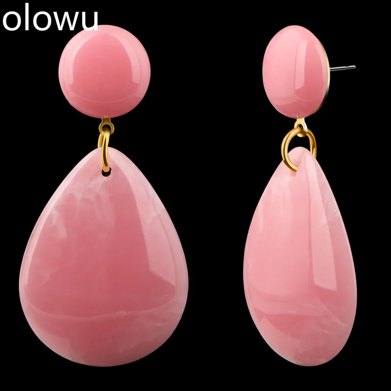 

olowu New Arrivals Vintage Custom Women's Resin Stud Earrings Pink Yellow Green Water-drop Element Earrings Personalized Jewelry
