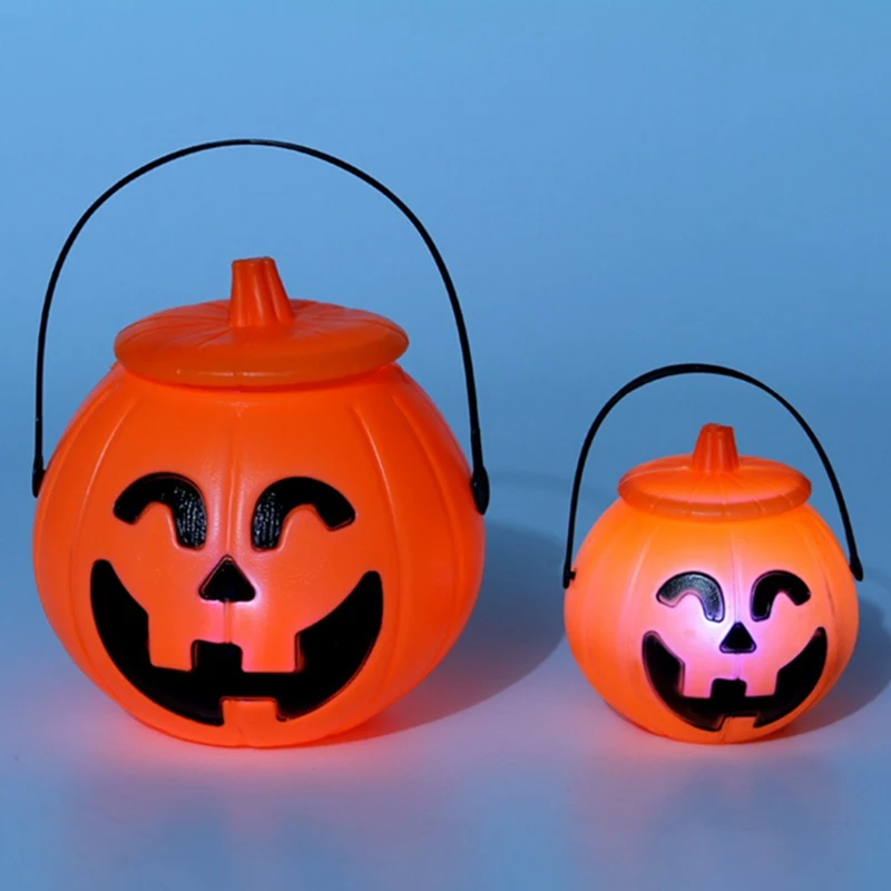 

Portable Pumpkin Light Bucket Orange LED Light Festival Home Halloween Candy Gift