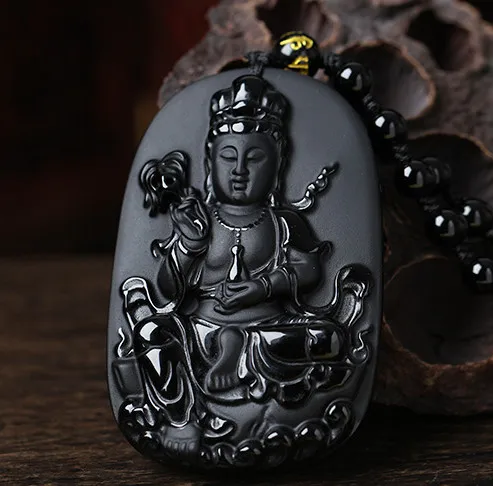 

A large natural Obsidian Obsidian mahasthamaprapta natal Buddha Pendant Zodiac horse. diy real stone Obsidian jewelry necklace