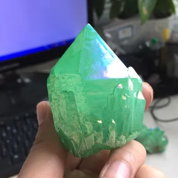 

D33(159g) Electroplating Green Healing aura Quartz Cluster Specimen Minerals Crystal Stone