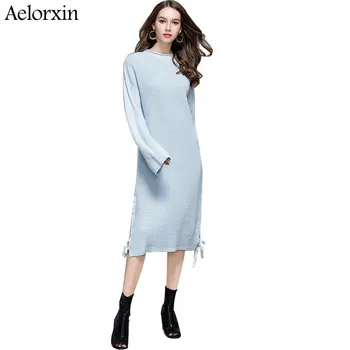 

Aelorxin 2019 Winter Long Sweater Dress Autumn Fashion Thick Warm O-neck Long Sleeve Women Sweaters and Pullovers Girl Dress