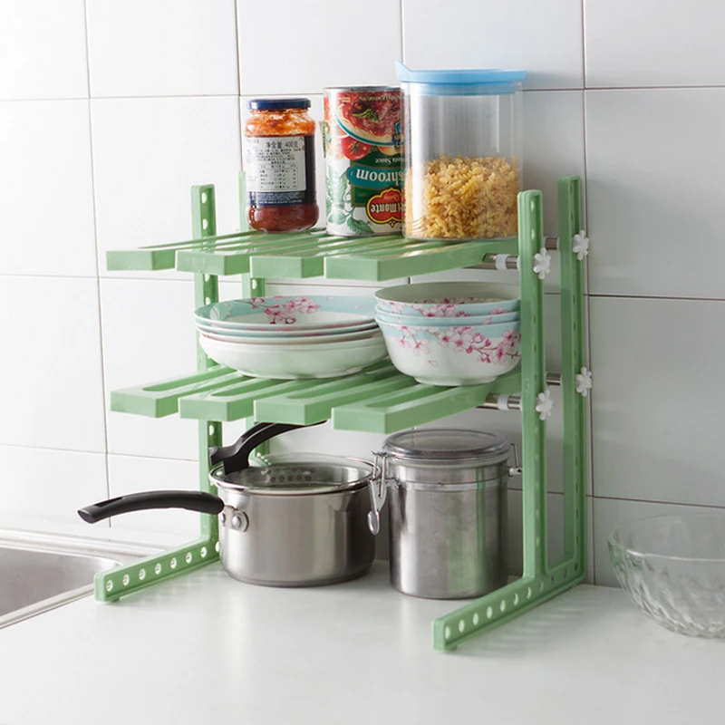Multifunctional Double Layer Storage Shelves Adjustable Stainless Steel Kitchen Shelf Bathroom Racks Telescopic Storage Holder