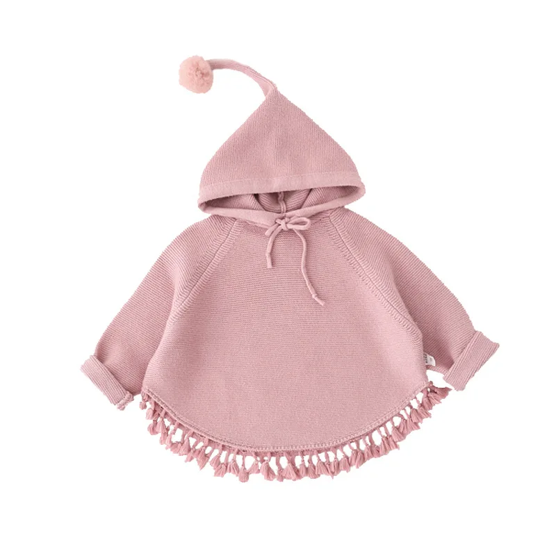 

New Baby Girls Knitted Outerwear Ponchos And Capes Hooded Autumn 6M-2 old size Clothes 7BT028