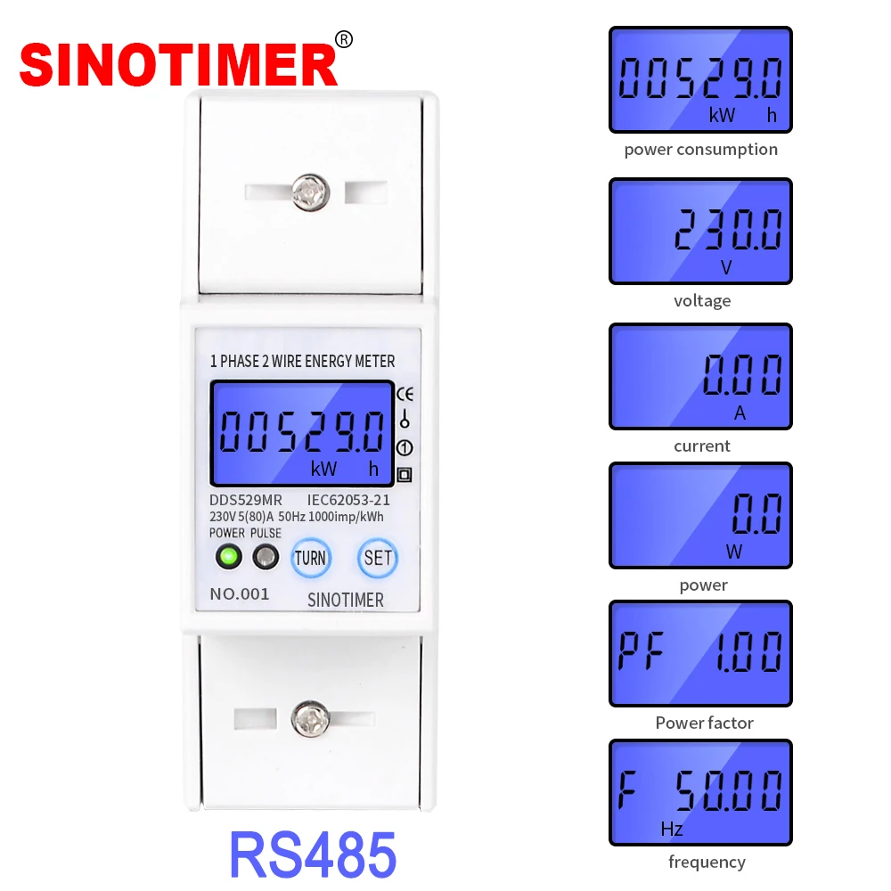 RS485 AC 230 V 5-80A Высокоточный счетчик электроэнергии цифровой, Электрический счетчик потребления с дисплеем напряжения тока