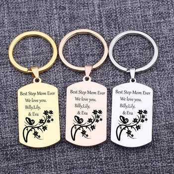 

Stepmother Gifts Engraved Letters Keychain Customized Name Keyring Best Step Mom Ever We Love You Dag Tag From Son&Daughter