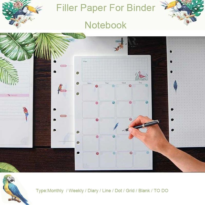Korean A5A6 Colored Spiral Notebook Refills 6 Holes Diary Binder Planner Filler Paper For Filofax Notebooks School Stationery