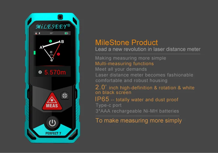 Mileseey P7 80 м Bluetooth лазерный дальномер с поворотным Сенсорный экран перезаряжаемый лазерный дальномер
