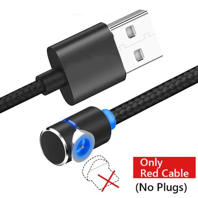 Магнитный кабель 90 градусов Micro Usb type C для iphone X XS зарядный провод Kabel для Xiaomi samsung A50 A80 S10 шнур зарядного устройства 1 м 2 м - Цвет: only black cable