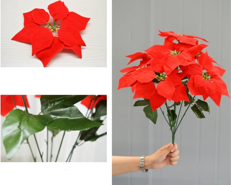 Красный лист эмуляция бонсай 1 букет Poinsettia Posy Декоративные Искусственные Рождественские цветы искусственный горшок растения домашний Декор без горшка