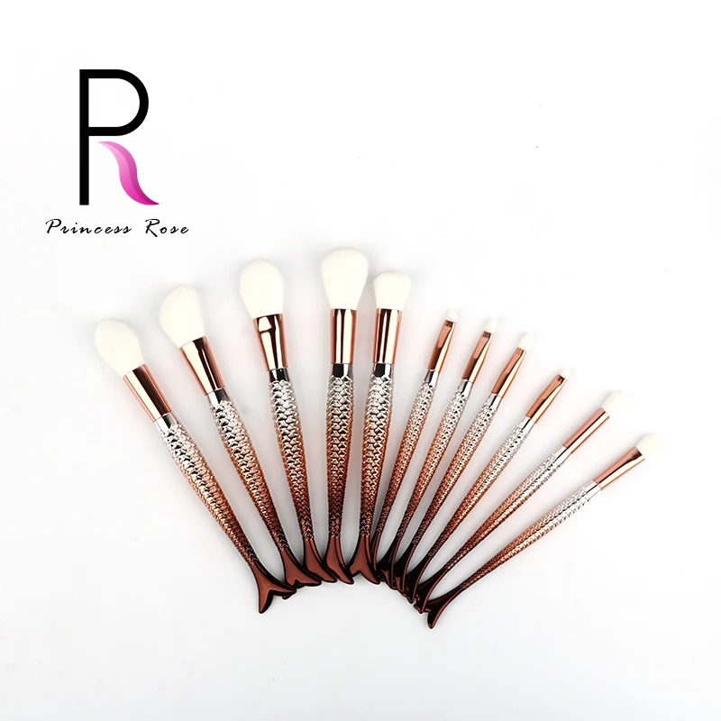 Princess Rose 11pcs Gold Ombre Mermaid Tail Makeup Brushes Set Professional Make Up Brush Pincel Maquiagem