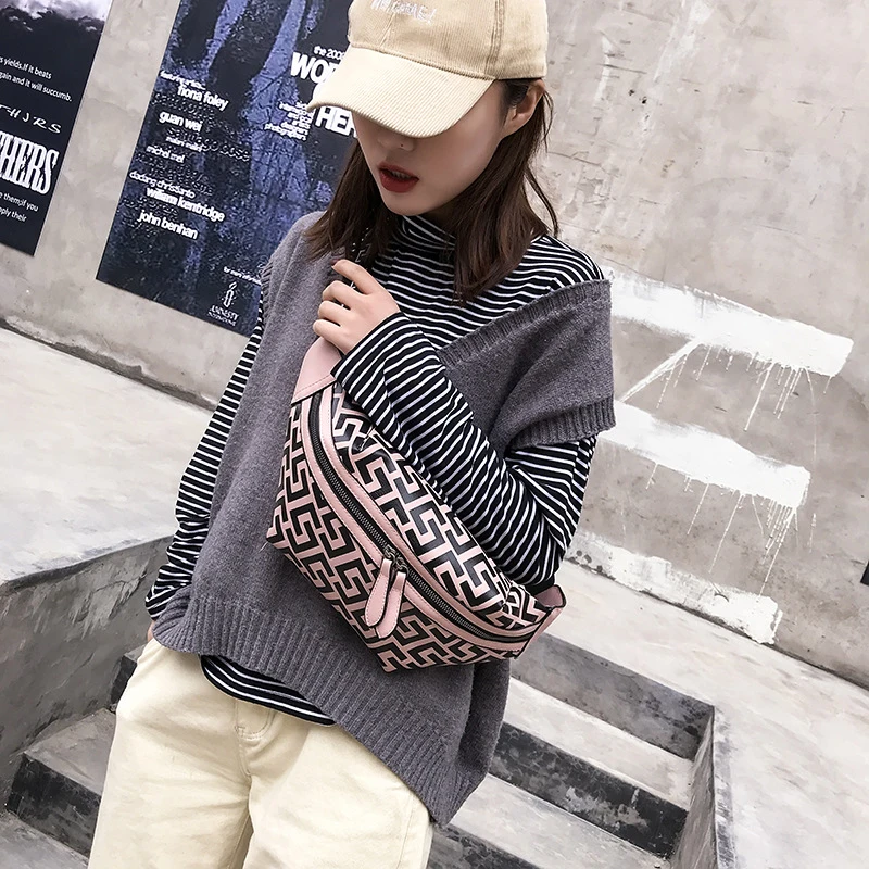 

Fashion Stripe Pattern Waist Pack For Women Fanny Pack High Quality Pu Leather Crossbody Bag Women Zipper Purse And Phone Bags