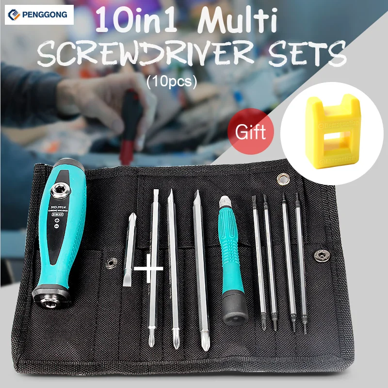 

PENGGONG Screwdriver Sets 10pcs Magnetic Slotted Phillips Star Home Appliances Repair Multi Function Hand Tool with Magnetizer