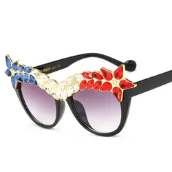 SO & EI новый роскошный кристалл украшения негабаритных для женщин Cateye Солнцезащитные очки для Модные женские градиентные прозрачные линзы