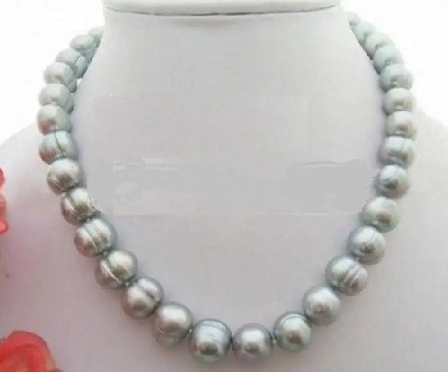 

free shipping >Very charming South Sea Gray Baroque Pearl Necklace 12-13MM 18" clasp