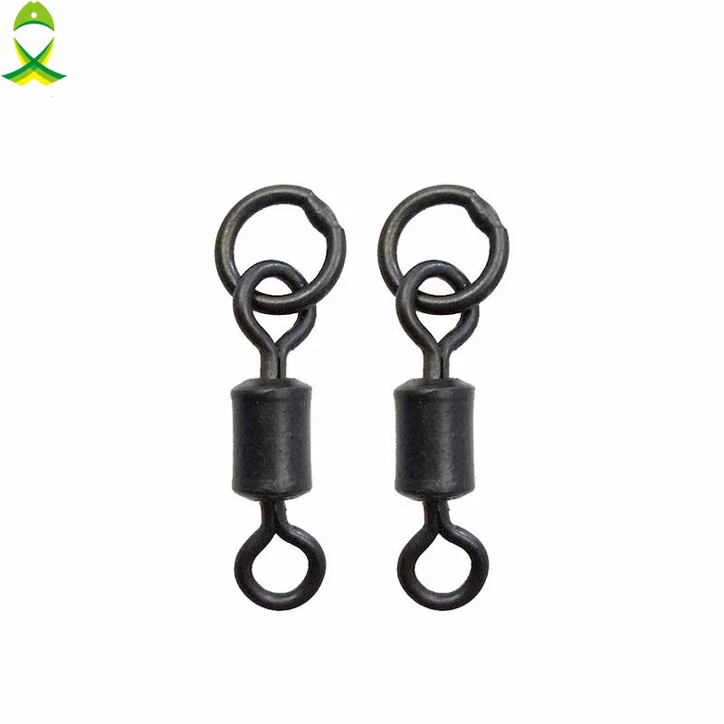 

JSM 50pcs/lot Matte Black Fishing Rolling Swivels With Ring Carp Rigs ice Fishing Swivel Connector Carp Fishing hooks tackle