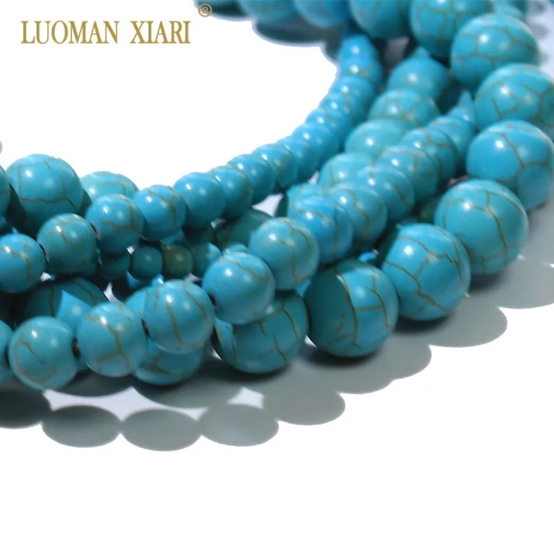 Круглые бусины из натурального камня, для изготовления ювелирных изделий, 4-12 мм, нитка 15 дюймов, голубой бирюзовый