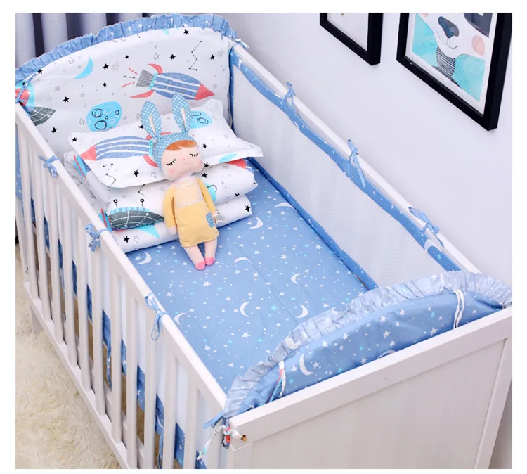 7 шт./компл. космический аппарат детский набор постельных принадлежностей комплекты для кроватки для малышей Мягкая Детская кроватка набор кроватки бамперы простыня наволочка для младенцев