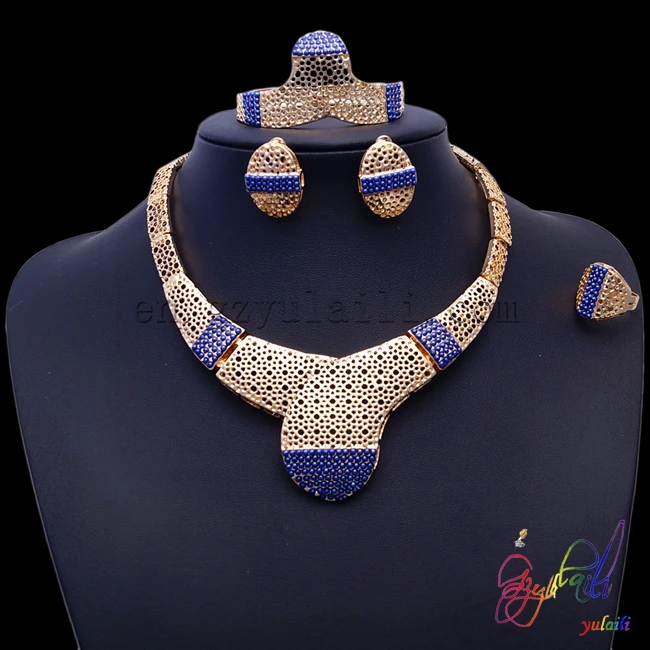 

2017 American free shipping wholesale hollow out bead jewellery sets for women gold-color jewelry sets