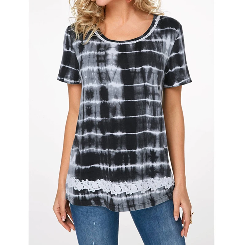 

New Streetwear tshirt Women 2019 Summer Lace Print Round Neck Short Sleeve Loose T Shirt Femme Plus Size 5XL t shirt feminina