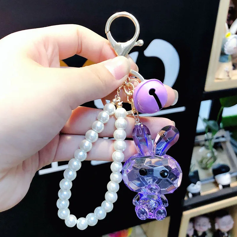 

Cute Cartoon Crystal Bunny Doll Keychain6 Color Rabbit Key Chains Animal Key Ring Holder Llavero for Women Bag Acrylic pendant