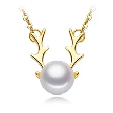 18K Yellow Gold Natural Cultured Freshwater Pearl Cute Deer Pearl Necklace Pendant Women Chain Link Christmas Deer Gift 18K Yellow Gold Natural Cultured Freshwater Pearl Cute Deer Pearl Necklace Pendant Women Chain Link Christmas Deer Gift