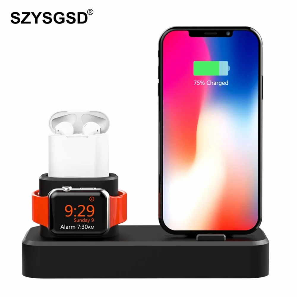 

SZYSGSD 3 in 1 Charging Dock Holder For Iphone X Iphone 8 Silicone charging stand Dock Station For Apple watch For apple airpods