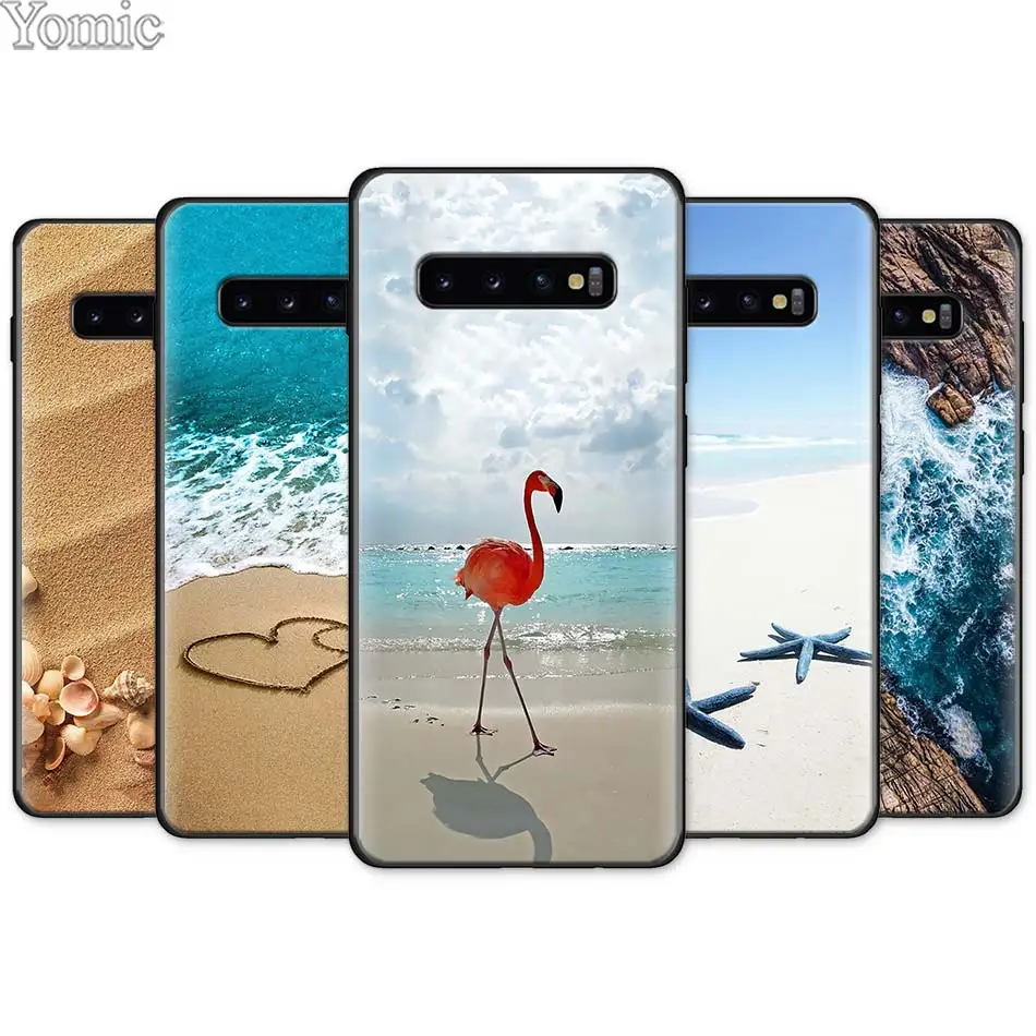 

Clear Sea Sky Sandy beach Black Silicone Case for Samsung Galaxy S10e S10 S8 S9 Plus S7 A40 A50 A70 Note 8 9 Soft Case Cover
