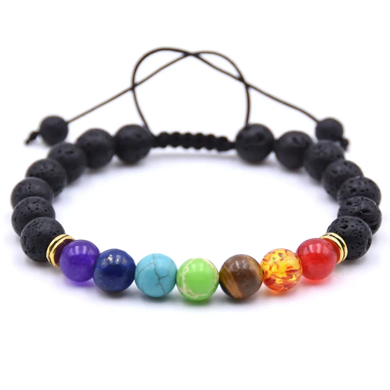 7 Chakra Charms Lava Rock Bracelets For Men Women Essential Oils Diffuser Natural stone Beads Chain Fashion handmade Jewelry - Окраска металла: 3